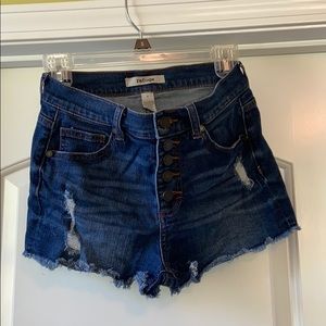 Dark wash distressed jean shorts